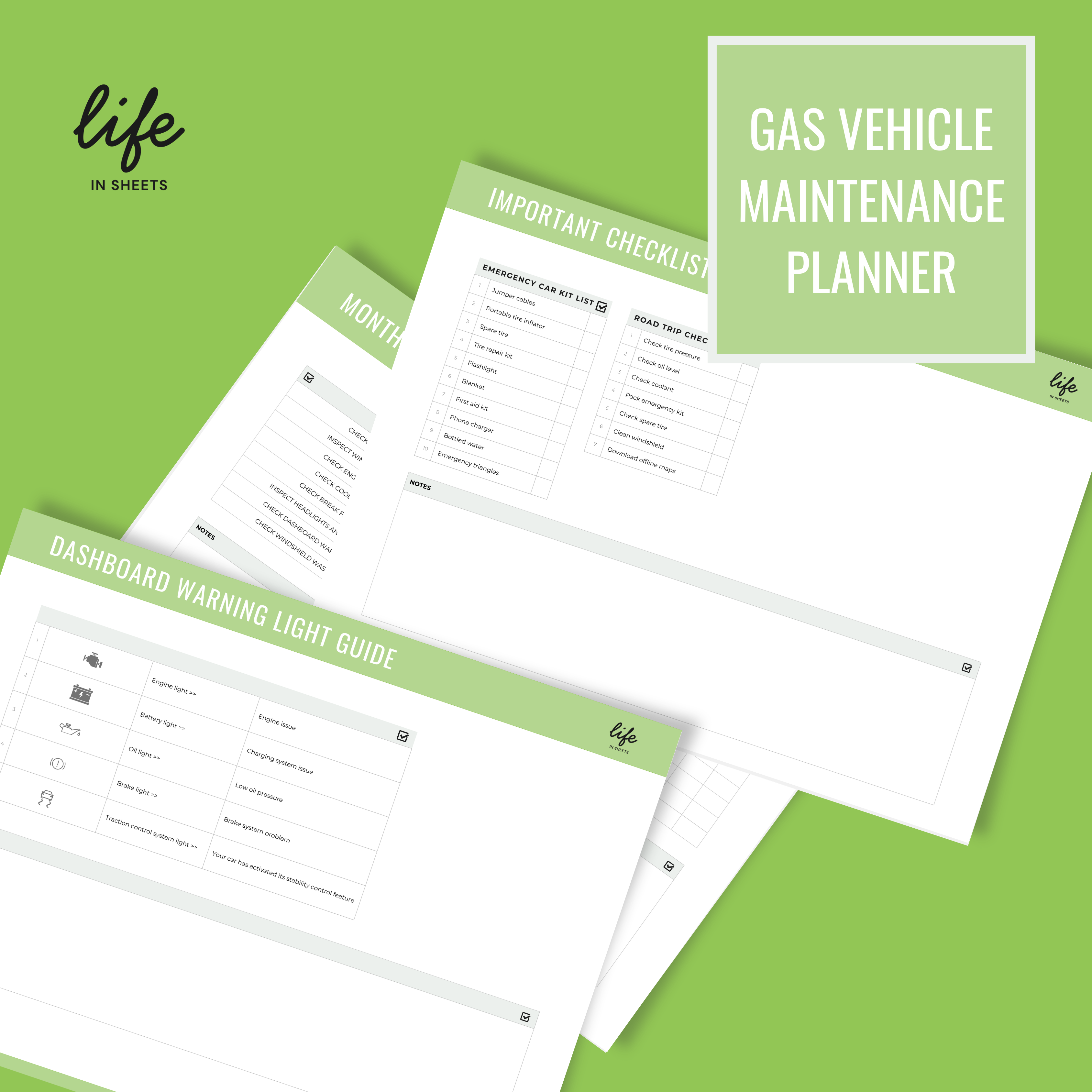 Gas Vehicle Maintenance Planner (Car Service Log & Upkeep Tracker) PDF - Instant Download