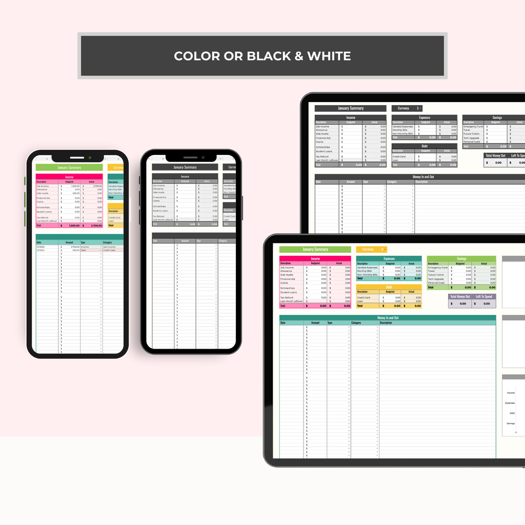 College Student Annual Budget Sheet
